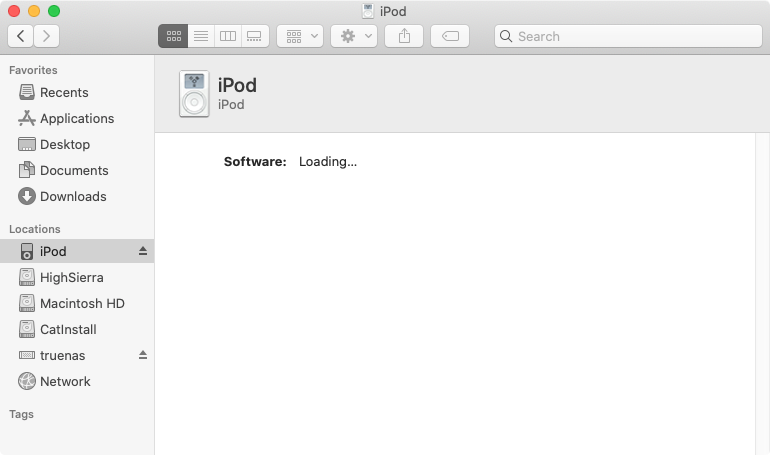 Finder iPod view stuck at Software: Loading