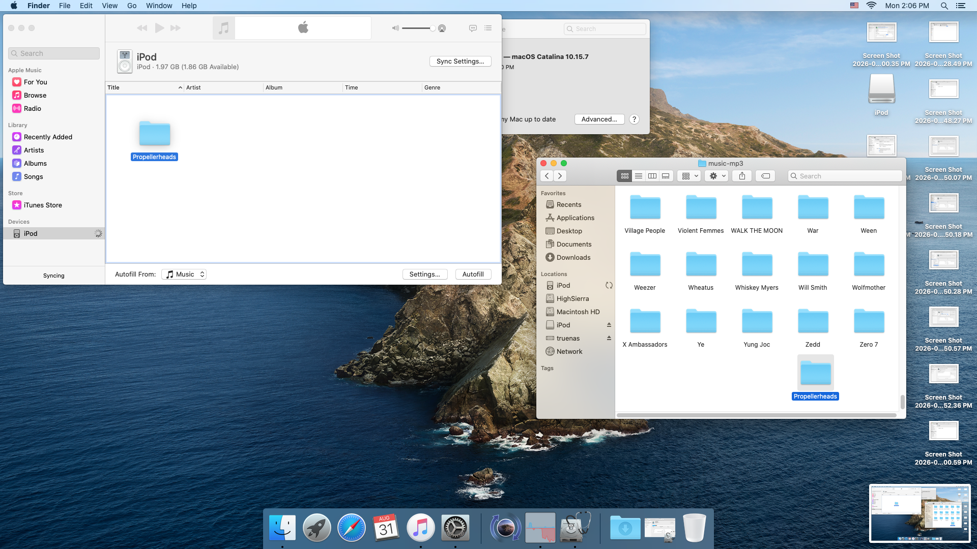 Dragging an artist folder from Finder onto the iPod in the Music app