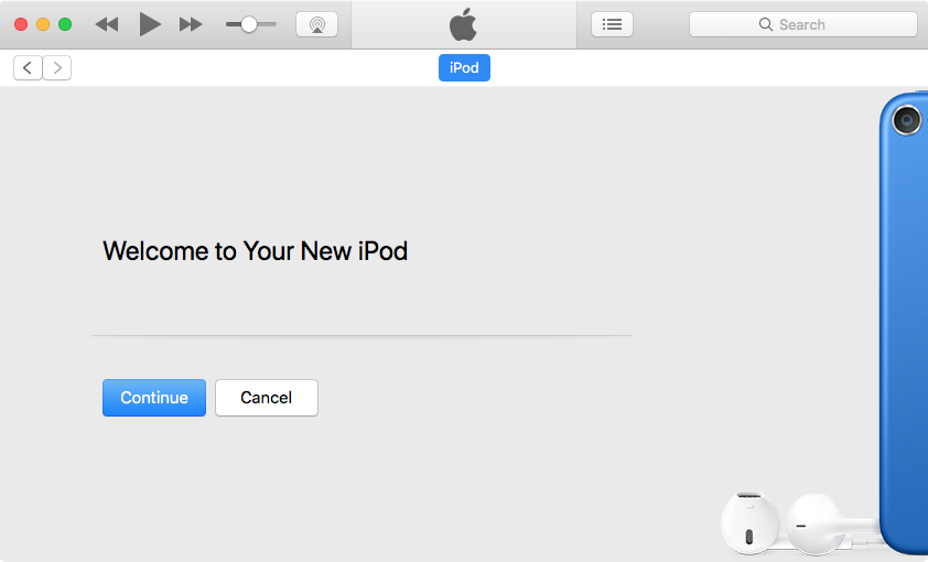 iTunes Welcome to Your New iPod screen